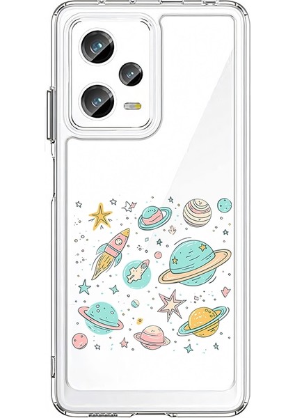 Xiaomi Redmi Note 12 Pro 5g Uyumlu Renkli Gezegenler Desenli Silikon Kılıf
