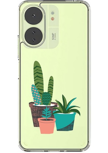 Xiaomi Redmi 13C Uyumlu Sukulent Saksılar Desenli Silikon Kılıf