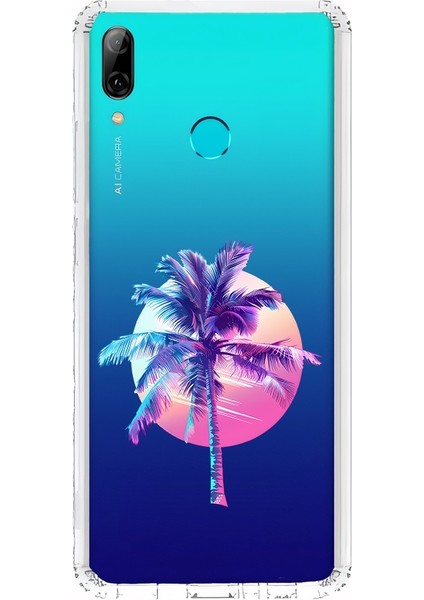 Huawei P Smart 2019 Uyumlu Palmiye Günbatımı Desenli Silikon Kılıf