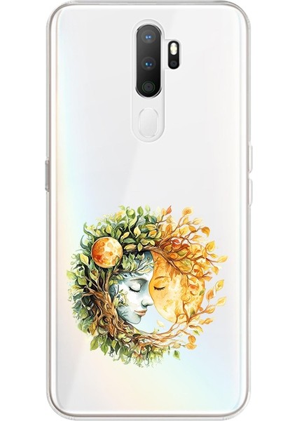 Oppo A9 2020 Uyumlu Doğa ve Kadın Desenli Silikon Kılıf