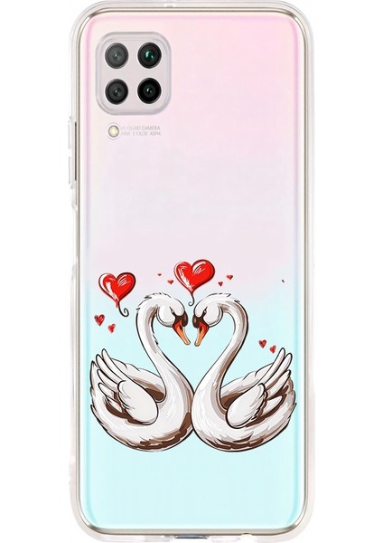 Huawei P40 Lite Uyumlu Aşık Kuğular Desenli Silikon Kılıf