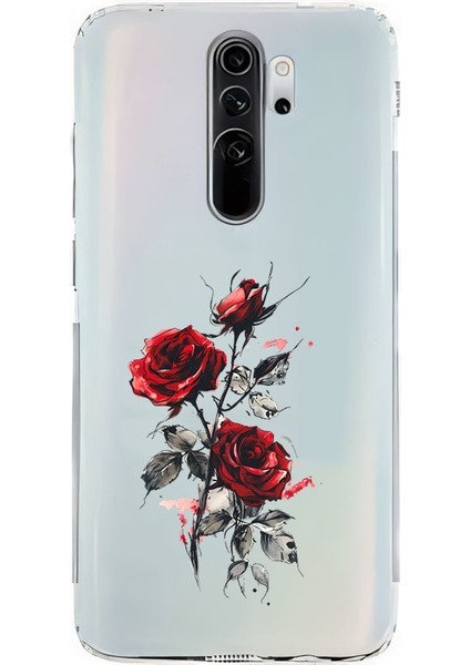 Xiaomi Redmi Note 8 Pro Uyumlu Kırmızı Güller Desenli Silikon Kılıf