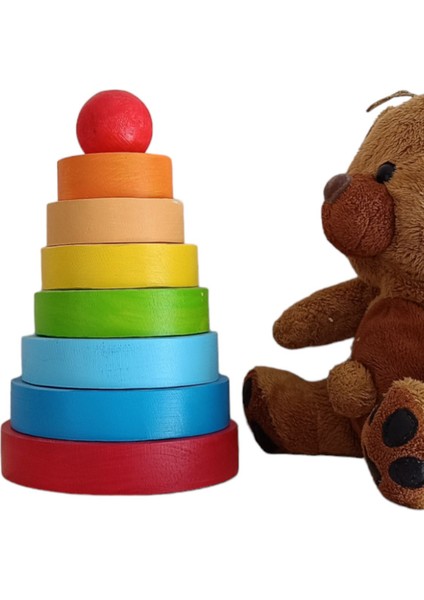 Renkli ahşap eğitici yuvarlak kule oyuncak, 8'li, 1+ yaş için eğlenceli ve öğretici