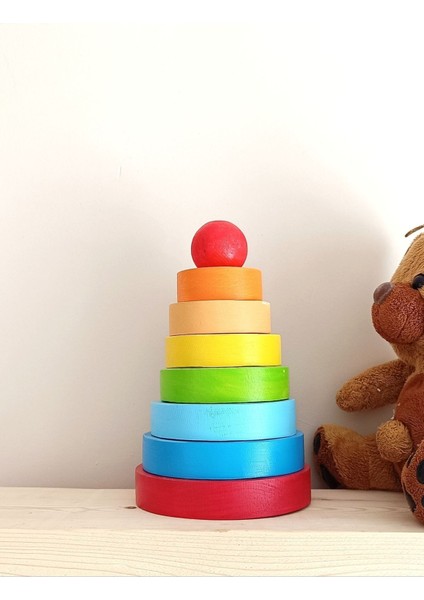 Renkli ahşap eğitici yuvarlak kule oyuncak, 8'li, 1+ yaş için eğlenceli ve öğretici modelleri