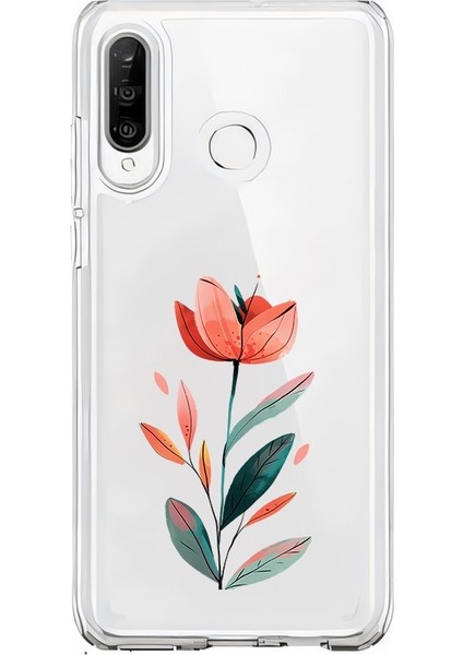 Huawei P30 Lite Uyumlu Zarif Çiçek Desenli Silikon Kılıf