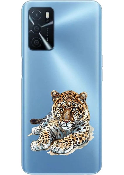 Oppo A55 Uyumlu Yatan Leopar Desenli Silikon Kılıf