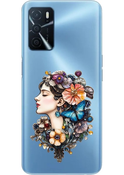 Oppo A16 Uyumlu Çiçekli Kadın Desenli Silikon Kılıf