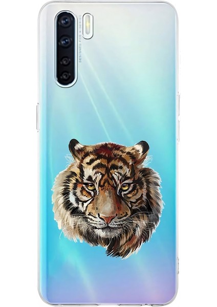 Oppo Reno 3 Uyumlu Kaplan Bakışı Desenli Silikon Kılıf