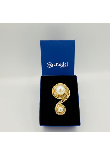 Sonsuzluk Zirkon Taş ve Inci Detaylı Gold Broş