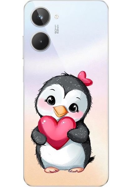 Realme 10 Uyumlu Kalpli Penguen Desenli Silikon Kılıf