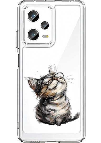 Xiaomi Redmi Note 12 Pro Plus Uyumlu Mutlu Kedi Desenli Silikon Kılıf