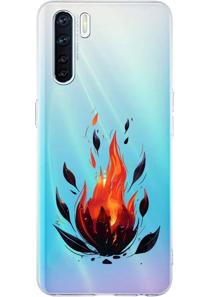 Oppo A91 Uyumlu Ateş Alevi Desenli Silikon Kılıf