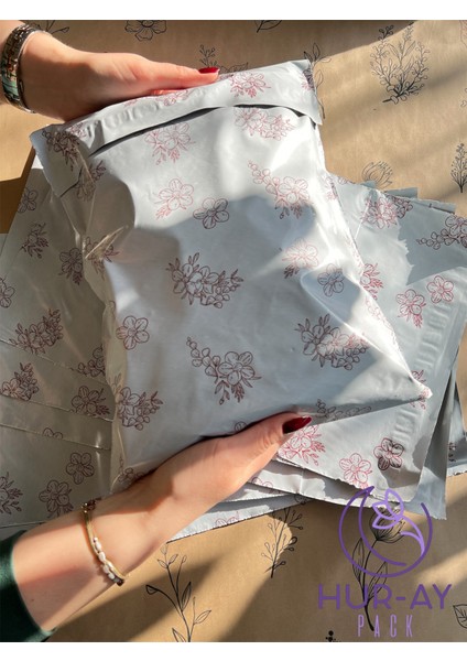 Renkli Kargo Poşeti - Çiçek Desenli Tasarım Kargo Paketi- 25X37 cm - Cepsiz- 100 Adet -Kırmızılı modelleri