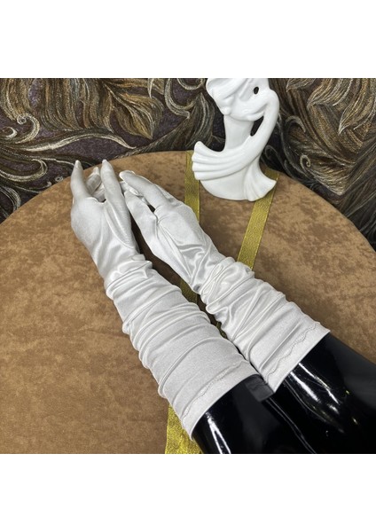 Kırık Beyaz Uzun Saten Eldiven fiyatları