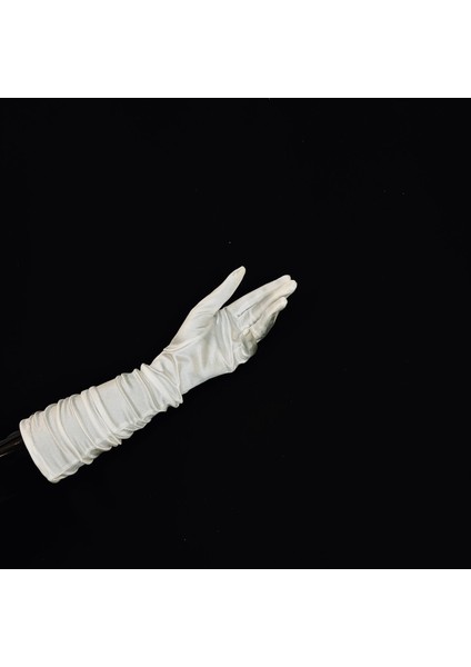 Kırık Beyaz Uzun Saten Eldiven modelleri