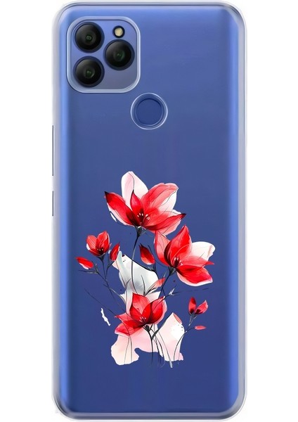 General Mobile Gm 21 Uyumlu Kırmızı Çiçek Desenli Silikon Kılıf