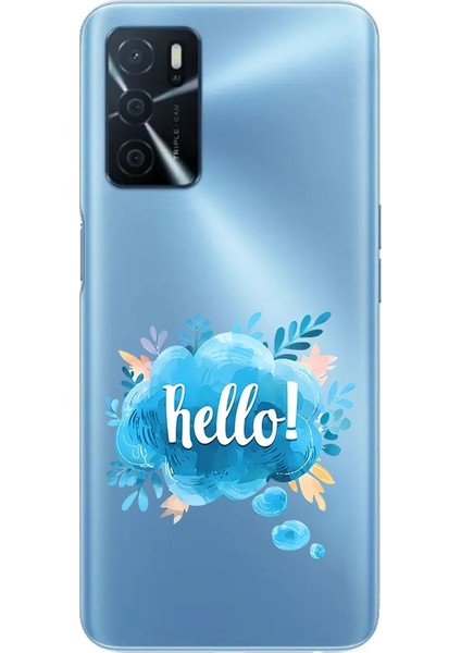 Oppo A16 Uyumlu Mavi Merhaba Desenli Silikon Kılıf