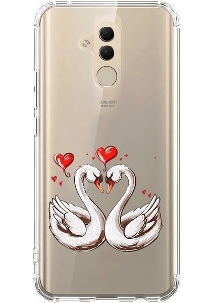 Huawei Mate 20 Lite Uyumlu Aşık Kuğular Desenli Silikon Kılıf