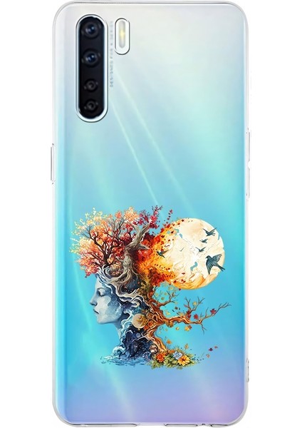 Oppo Reno 3 Uyumlu Ağaç Kadın Desenli Silikon Kılıf