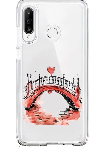 Huawei P30 Lite Uyumlu Aşk Köprüsü Desenli Silikon Kılıf
