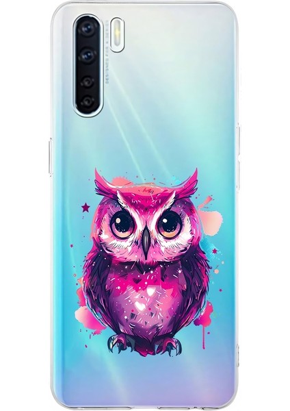 Oppo A91 Uyumlu Neon Baykuş Desenli Silikon Kılıf