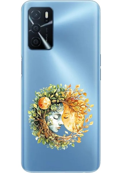 Oppo A55 Uyumlu Doğa ve Kadın Desenli Silikon Kılıf