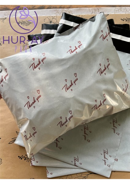 Renkli Kargo Poşeti -Thank You Baskılı Kargo Poşeti- 25X37 cm - Cepsiz- 100 Adet -Kırmızılı