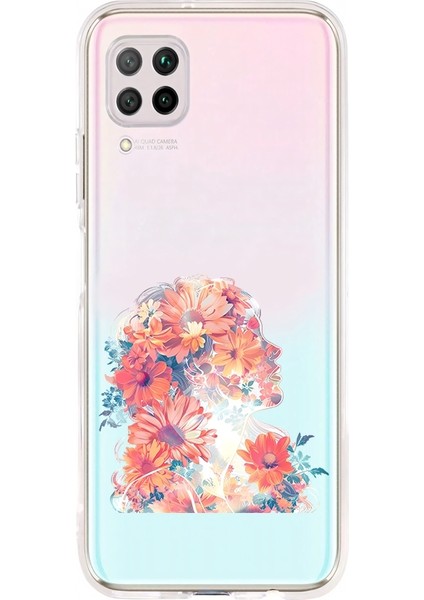 Huawei P40 Lite Uyumlu Çiçek Yüz Desenli Silikon Kılıf