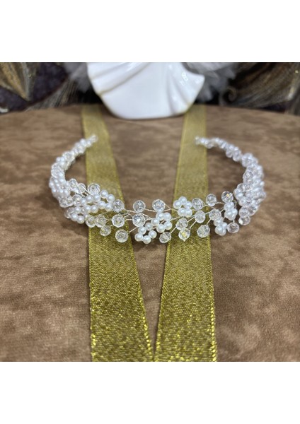 Inci Çiçekli ve Kristalli Gelin Saç Aksesuarı