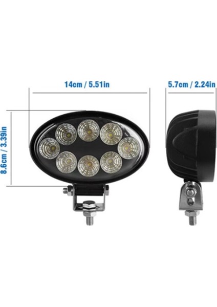 2 Adet 8 Power Ledli Oval 9-60 Volt 24W IP67 Çalışma Lambası