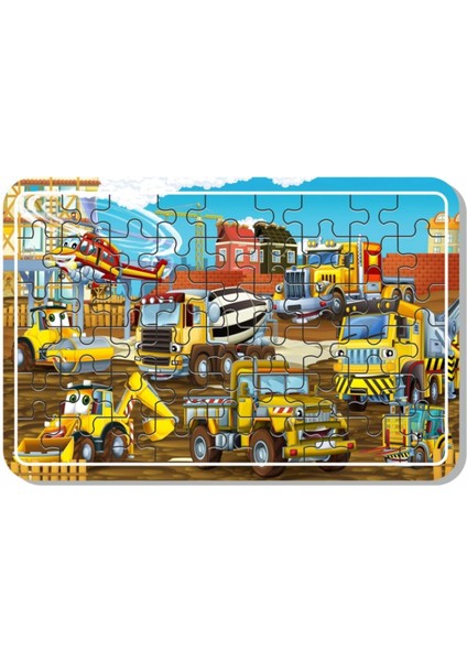 Iş Makinaları, Arabalar, Helikopter, Polis ve Araçlardan Oluşan Ahşap Puzzle Set