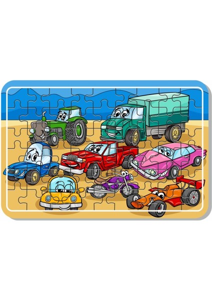 Iş Makinaları, Arabalar, Helikopter, Polis ve Araçlardan Oluşan Ahşap Puzzle Set