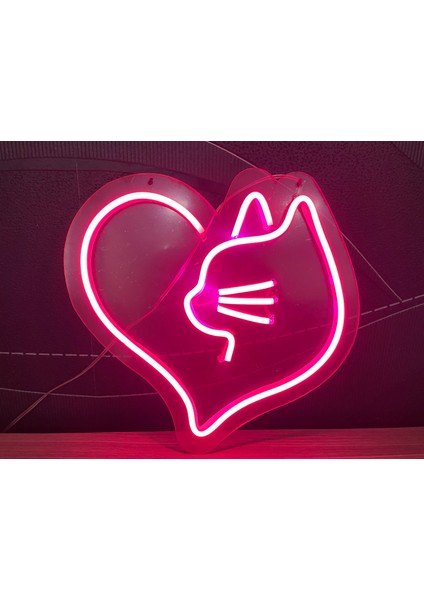 Neon LED Duvar Dekoratif Aydınlatma -Kedi Kalp, 25X25CM- fiyatları