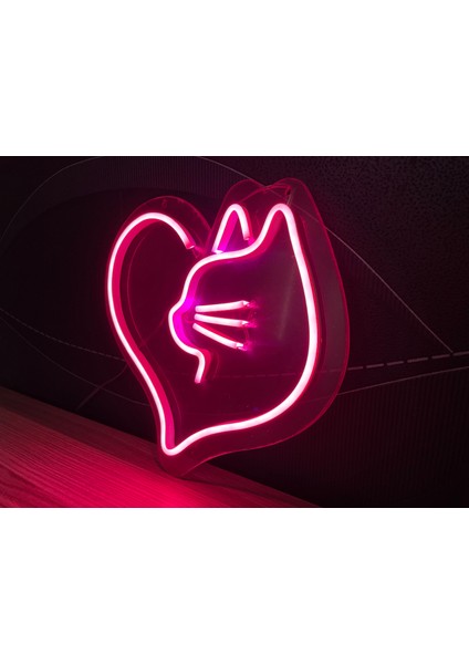 Neon LED Duvar Dekoratif Aydınlatma -Kedi Kalp, 25X25CM- fırsatları