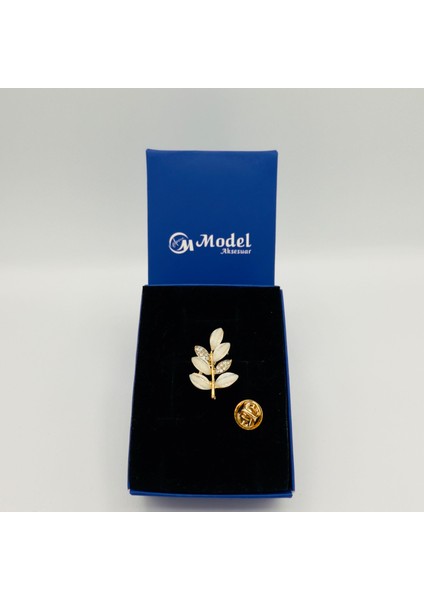 Yaprak Özel Taşlı Gold Broş