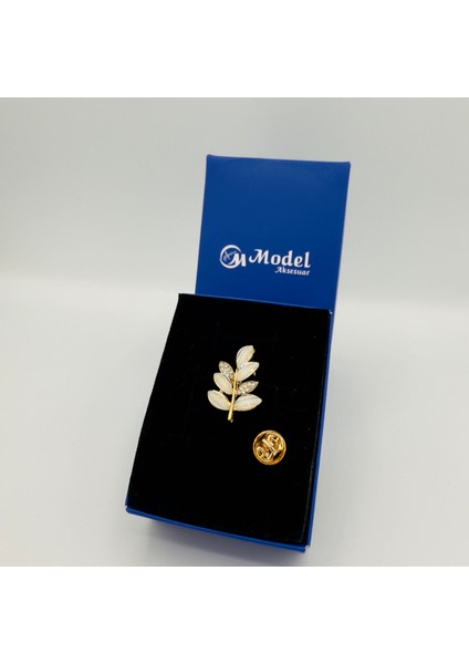 Yaprak Özel Taşlı Gold Broş