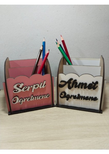 Kalemlik 2 Adet Renkli Kişiye Özel Isim Yazılı (3 mm Mdf)