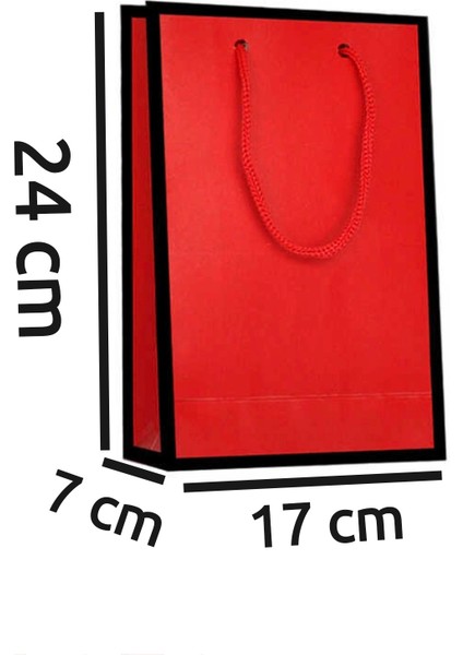 Kırmızı Renk Ipli Karton Çanta - 17X24X7 cm - 2 Adet - Ç029