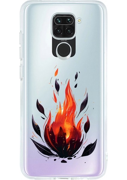 Xiaomi Redmi Note 9 Uyumlu Ateş Alevi Desenli Silikon Kılıf