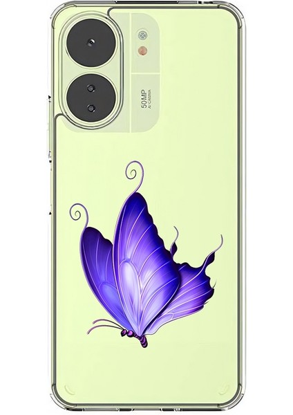 Poco C65 Uyumlu Mor Kelebek Desenli Silikon Kılıf