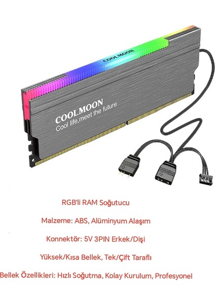 COOLMOON Ram Soğutucu Isı Emici Termal RGB'li DDR/DDR2/DDR3/DDR4/DDR5 Yüksek Performanslı