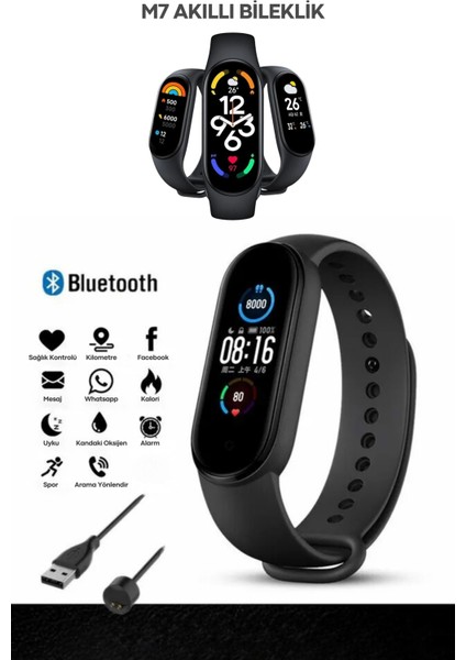 M7 Watch Band Akıllı Bileklik Spor Modlu Full Fonksiyon Siyah