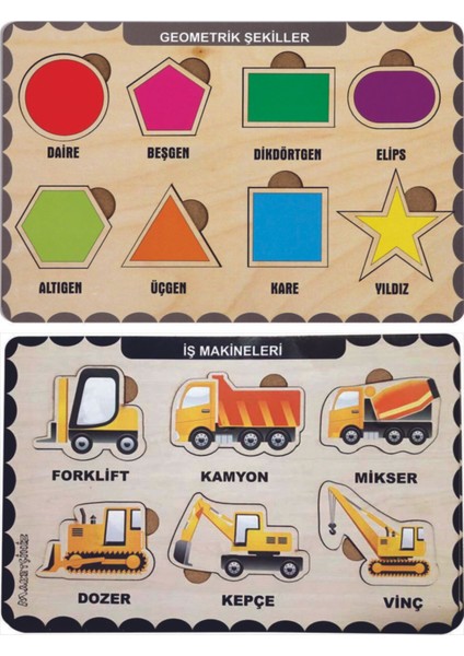 Ahşap Bul Tak Eğitici 2 Adet Yapboz Puzzle Seti