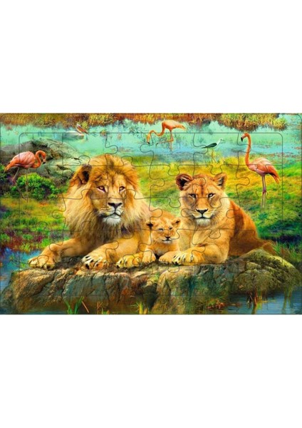 Ahşap Puzzle Aslan Ailesi