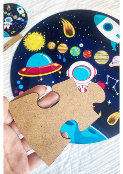 Ahşap Xl Gezegen Yapboz 42CM, Mega Boy Renkli Uzay Bebek, Çocuk ve Okul Öncesi Için Puzzle