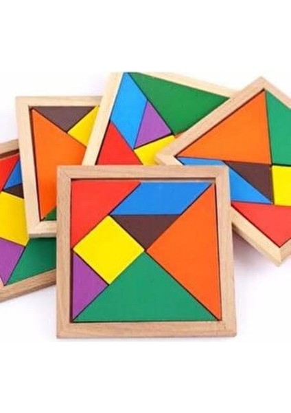 Ahşap Tangram Puzzle, Çocuklar için Eğlenceli ve Öğretici Oyun, 8'li, 0-3 Yaş