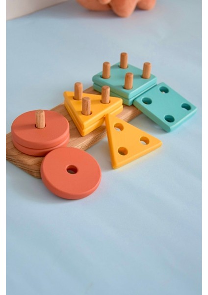 Renkli 3'lü Bultak ve Puzzle Seti, Eğitici Oyuncaklar, 1+ Yaş, Turuncu-Sarı-Mavi modelleri