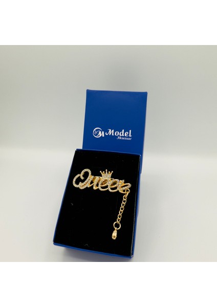 Taç Queen Kristal Taşlı Zincir Detaylı Broş modelleri