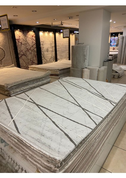 H01883 Cizgili-Desenli Salon Halısı ( 160X230) -Açık Gri