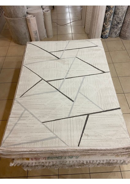 H01879 Cizgili-Desenli Salon Halısı ( 160X230) -Krem